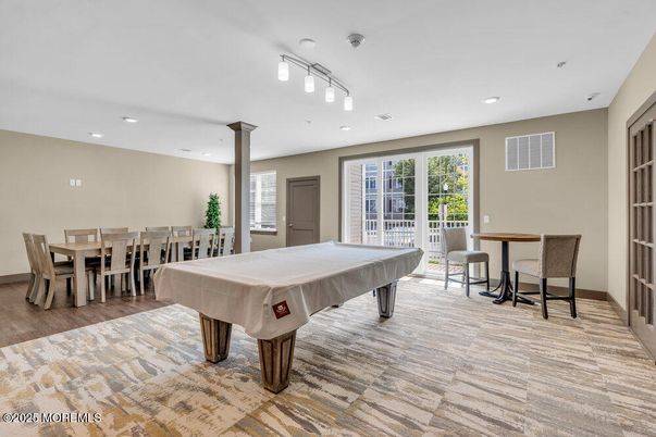 Billiard Table, Dining room, Game Room, Interior, Recessed Lighting, Wood Texture Flooring