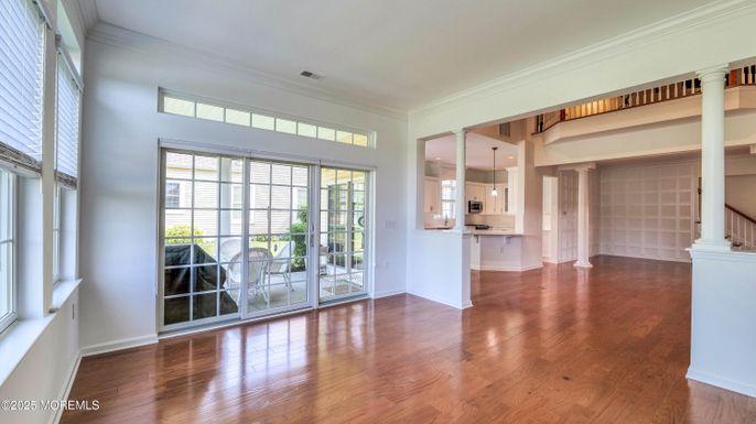 Empty room, Interior, Kitchen, Recessed Lighting, Wood Texture Flooring