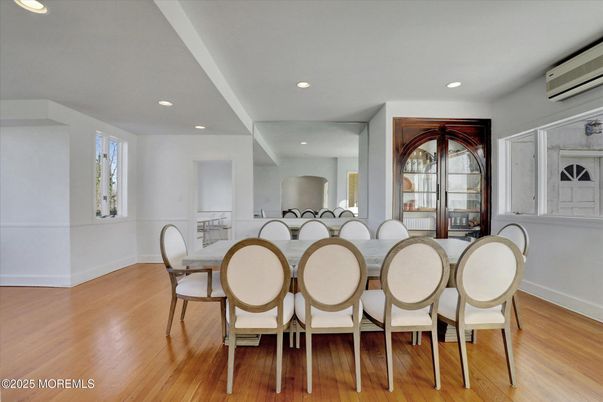 Dining room, Interior, Recessed Lighting, Wood Texture Flooring
