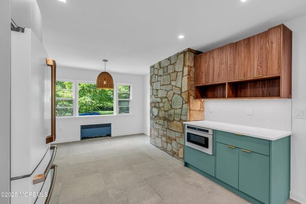 Interior, Kitchen, Recessed Lighting, Stone Walls