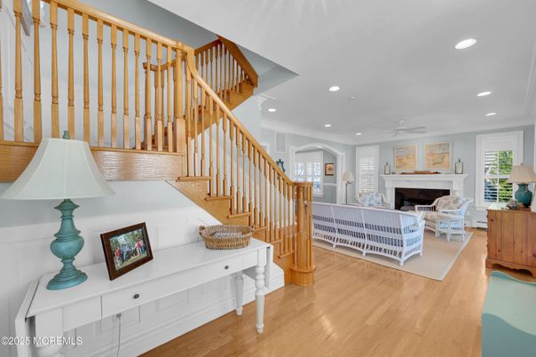 Fireplace, Interior, Recessed Lighting, Wood Texture Flooring
