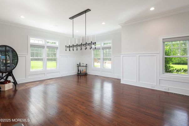Empty room, Interior, Pendant Lights, Recessed Lighting, Wood Texture Flooring