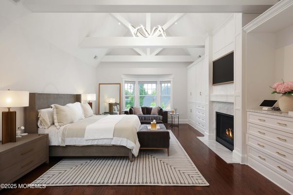 Bedroom, Fireplace, Interior, Wood Texture Flooring