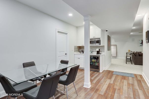 Dining room, Interior, Kitchen, Recessed Lighting, Wood Texture Flooring