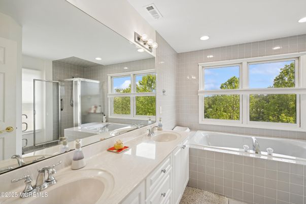 Bathroom, Dual Sink Vanities, Glass Shower, Interior, Recessed Lighting