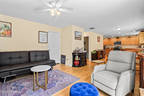 Interior, Kitchen, Living room, Recessed Lighting, Stainless Steel Appliances, Wood Texture Flooring