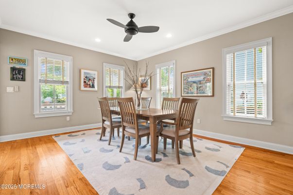 Dining room, Interior, Recessed Lighting, Wood Texture Flooring