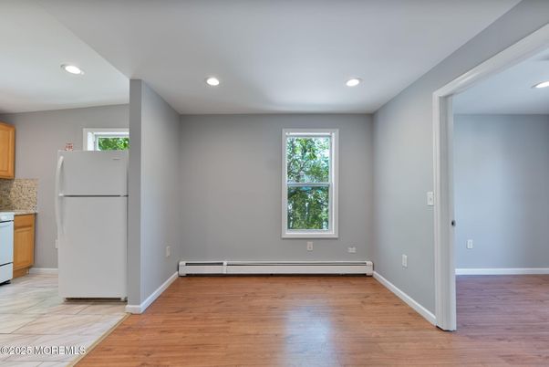 Empty room, Interior, Kitchen, Recessed Lighting, Wood Texture Flooring