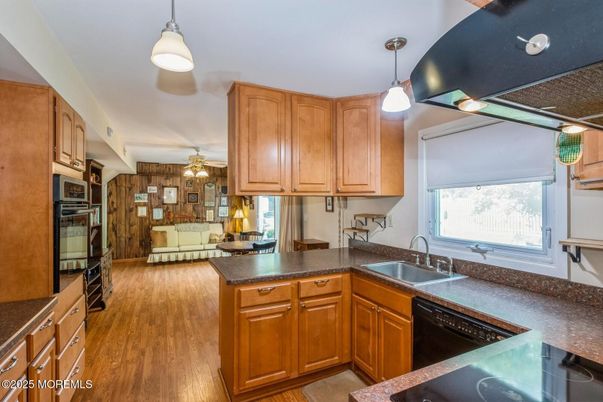 Interior, Kitchen, Pendant Lights, Wood Texture Flooring