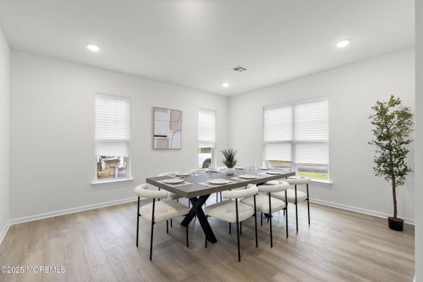 Dining room, Interior, Recessed Lighting, Wood Texture Flooring