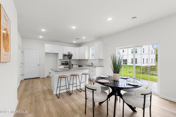 Dining room, Interior, Kitchen, Recessed Lighting, Wood Texture Flooring