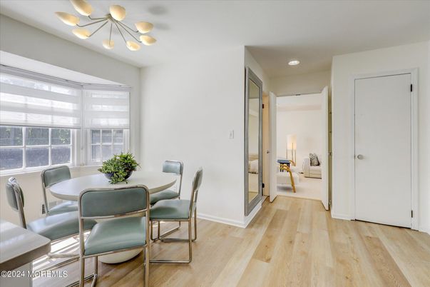 Dining room, Interior, Recessed Lighting, Wood Texture Flooring
