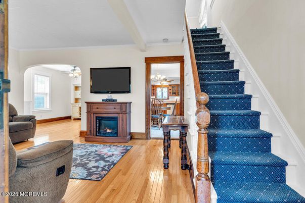 Chandelier, Fireplace, Interior, Wood Texture Flooring