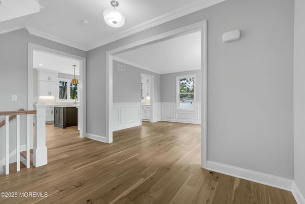Empty room, Interior, Kitchen, Pendant Lights, Wood Texture Flooring