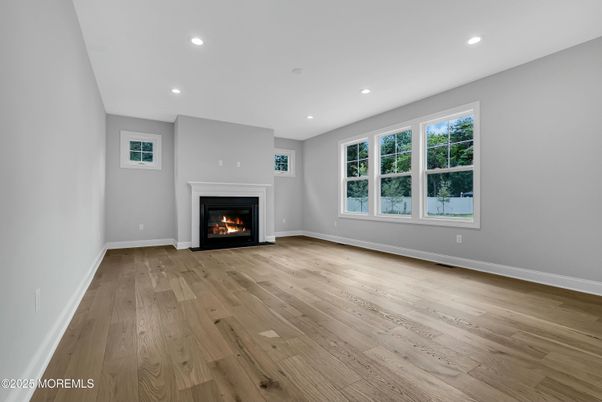 Empty room, Fireplace, Interior, Recessed Lighting, Wood Texture Flooring