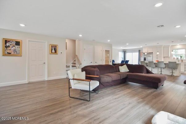 Interior, Kitchen, Living room, Pendant Lights, Recessed Lighting, Wood Texture Flooring