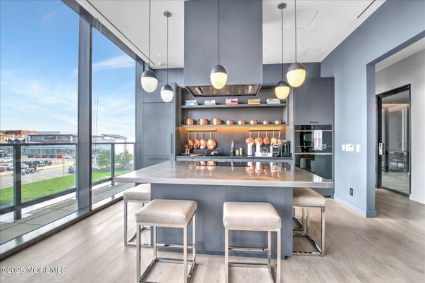 Interior, Kitchen, Pendant Lights, Stainless Steel Appliances, Wood Texture Flooring