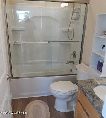 Bathroom, Glass Shower, Interior, Wood Texture Flooring