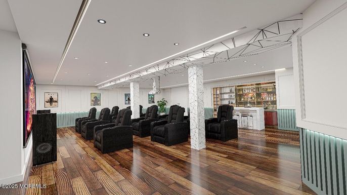 Interior, Recessed Lighting, Theatre Room, Wood Texture Flooring