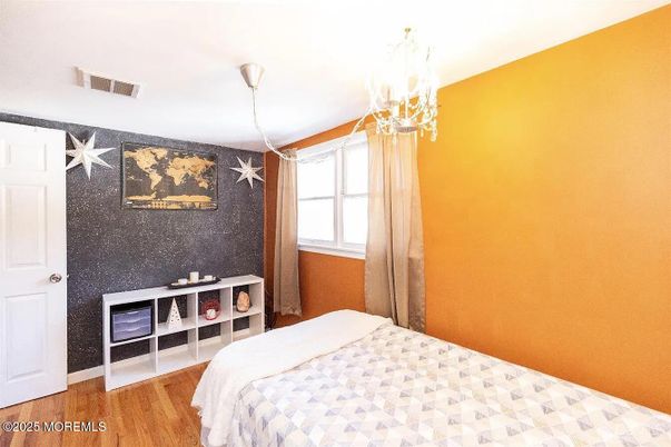 Bedroom, Chandelier, Interior, Wood Texture Flooring