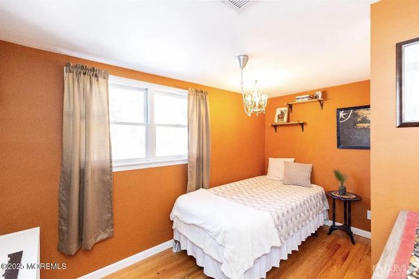 Bedroom, Chandelier, Interior, Wood Texture Flooring