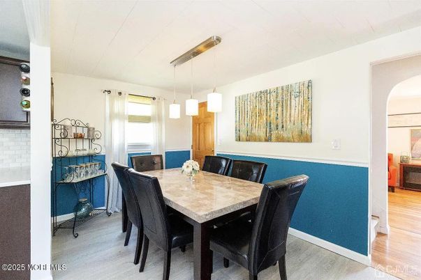 Dining room, Interior, Pendant Lights, Wood Texture Flooring
