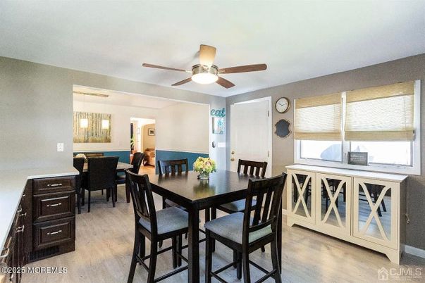 Dining room, Interior, Pendant Lights, Wood Texture Flooring