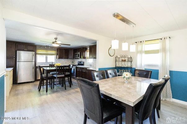 Dining room, Interior, Kitchen, Pendant Lights, Wood Texture Flooring