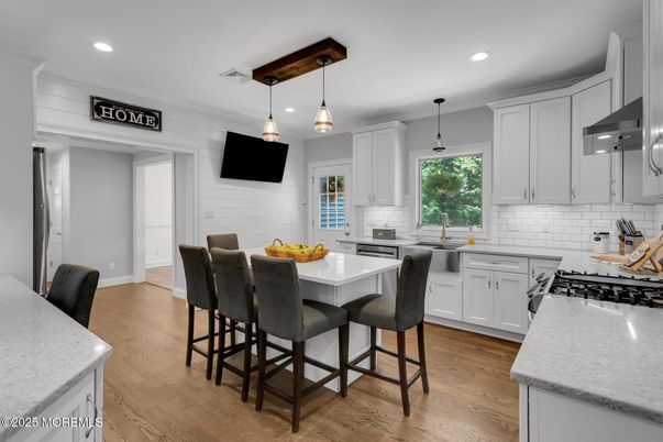 Interior, Kitchen, Pendant Lights, Recessed Lighting, Wood Texture Flooring