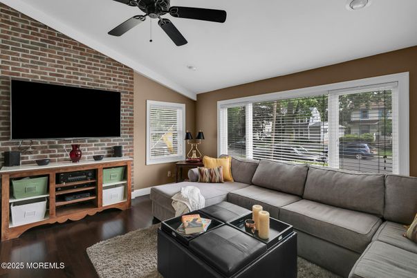Interior, Living room, Stone Walls, Wood Texture Flooring