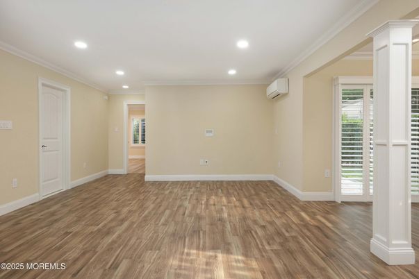 Empty room, Interior, Recessed Lighting, Wood Texture Flooring