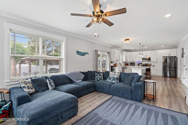Interior, Kitchen, Living room, Recessed Lighting, Stainless Steel Appliances, Wood Texture Flooring