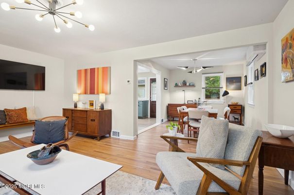 Dining room, Interior, Pendant Lights, Wood Texture Flooring