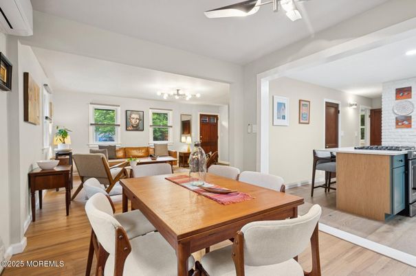 Dining room, Interior, Living room, Recessed Lighting, Wood Texture Flooring
