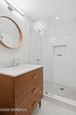 Bathroom, Glass Shower, Interior, Marble, Recessed Lighting