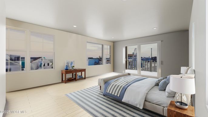 Bedroom, Interior, Recessed Lighting, Wood Texture Flooring