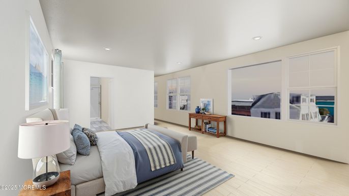 Bedroom, Interior, Recessed Lighting, Wood Texture Flooring