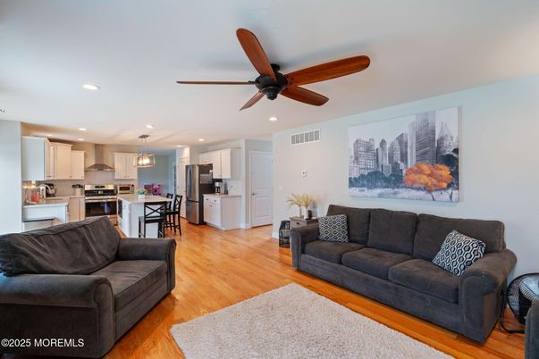 Interior, Kitchen, Living room, Pendant Lights, Recessed Lighting, Stainless Steel Appliances, Wood Texture Flooring