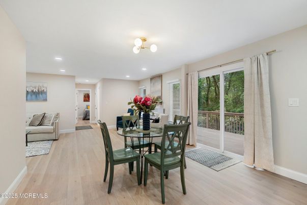 Dining room, Interior, Recessed Lighting, Wood Texture Flooring