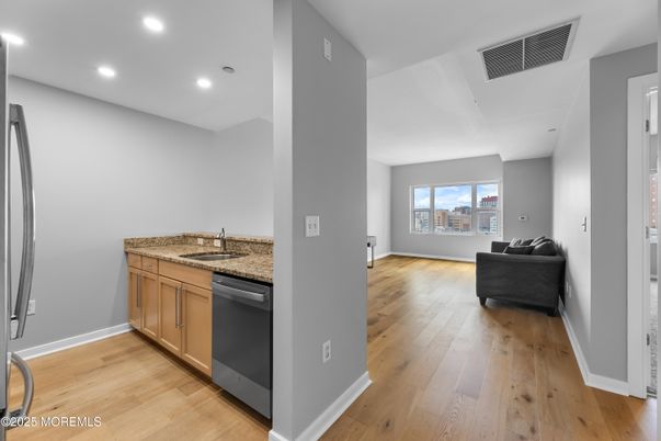 Interior, Kitchen, Living room, Recessed Lighting, Wood Texture Flooring