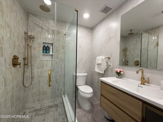 Bathroom, Glass Shower, Interior, Recessed Lighting