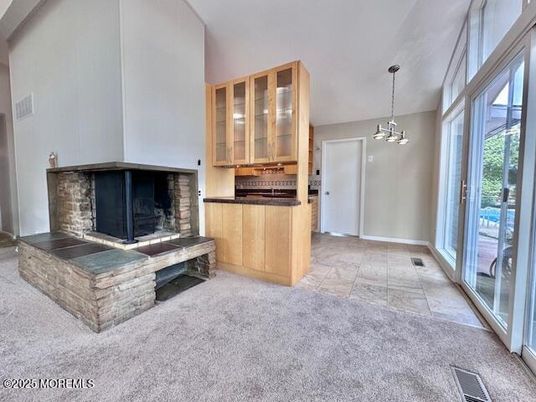 Fireplace, Interior, Pendant Lights