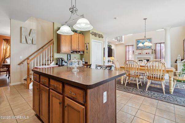 Dining room, Fireplace, Interior, Kitchen, Pendant Lights