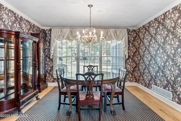 Chandelier, Dining room, Interior, Wood Texture Flooring