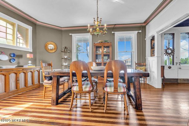 Chandelier, Dining room, Interior, Wood Texture Flooring