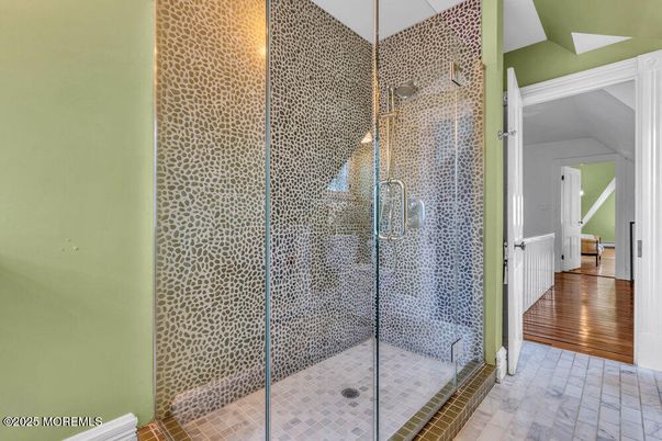 Bathroom, Glass Shower, Interior, Wood Texture Flooring