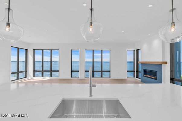 Fireplace, Interior, Kitchen, Pendant Lights, Recessed Lighting, Water