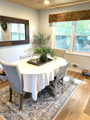 Dining room, Interior, Recessed Lighting, Wood Texture Flooring