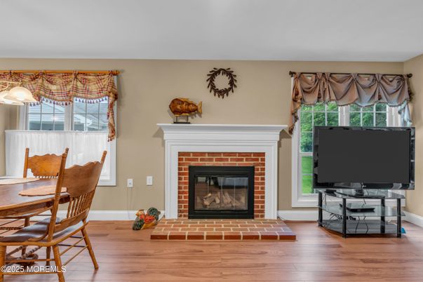 Dining room, Fireplace, Interior, Wood Texture Flooring