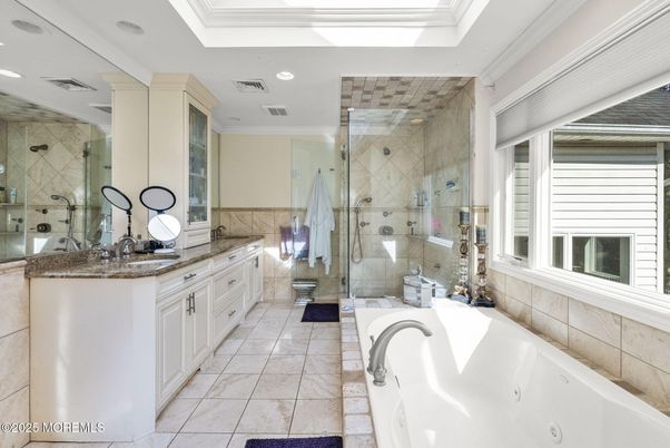 Bathroom, Dual Sink Vanities, Glass Shower, Interior, Recessed Lighting